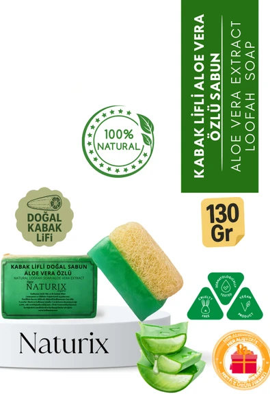 Naturix Kabak Lifli Aloe Vera Özlü Sabun 130 Gr - Kuru Ciltler İçin Nemlendirici, Akne Kurutucu Sabun ürün görseli 1