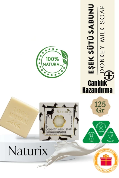 Naturix Eşek Sütü Sabunu 125 Gr - Akne Kurutucu, Cilt ve Saç İçin Doğal Sabun ürün görseli 1