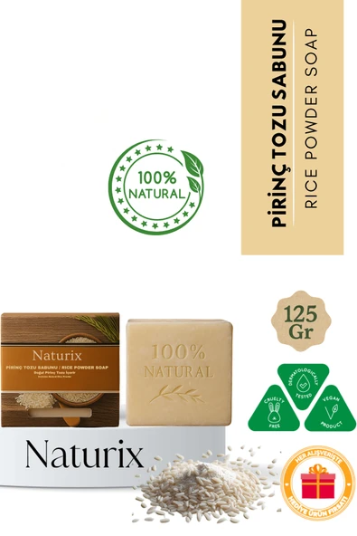Naturix Pirinç Tozu Sabunu 125 Gr - Cilt Beyazlatıcı ve Peeling Etkili Doğal Sabun ürün görseli 1