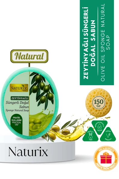 Zeytinyağlı Süngerli Sabun 150 Gr - Doğal Nemlendirici ve Arındırıcı Cilt Bakımı ürün görseli 1