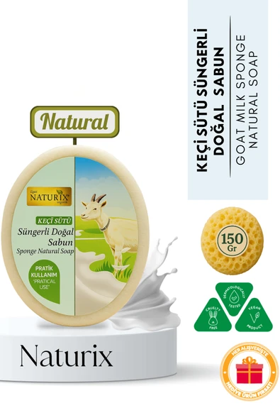 Keçi Sütü Süngerli Sabun 150 gr - Peeling Etkili, Kurutucu, Yenileyici ürün görseli 1