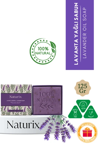Naturix Lavanta Sabunu 125 Gr - Akne Kurutucu, Arındırıcı, Onarıcı Cilt ve Saç İçin ürün görseli 1