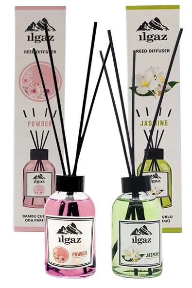 Pudra Bambu Çubuklu Oda Kokusu 110 Ml & Jasmine Bambu Çubuklu Oda Kokusu 110 Ml - 2'li Kalıcı ve Doğal Ortam Kokusu Seti ürün görseli 1