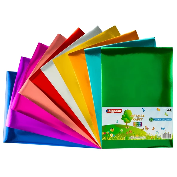 Bigpoint Metalik(Aynalı) Kağıt A4 Karışık 10 Renk - 80 Gram ürün görseli 1