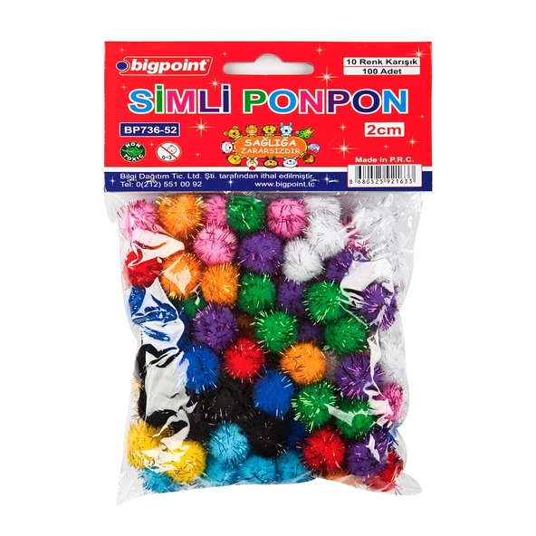 Bigpoint Ponpon Simli 2 cm 10 Renk / 100'lü Poşet ürün görseli 1
