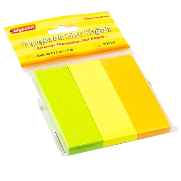 Bigpoint Yapışkanlı Not Kağıdı 3 Pastel Renk 25x75mm x 24 Adet ürün görseli 1