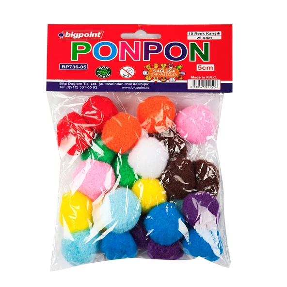 Bigpoint Ponpon 5 cm 10 Renk / 25'li Poşet ürün görseli 1