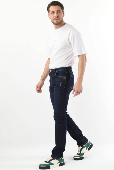 Erkek Regular Fit Jean Pantolon Lacivert - Resim 4