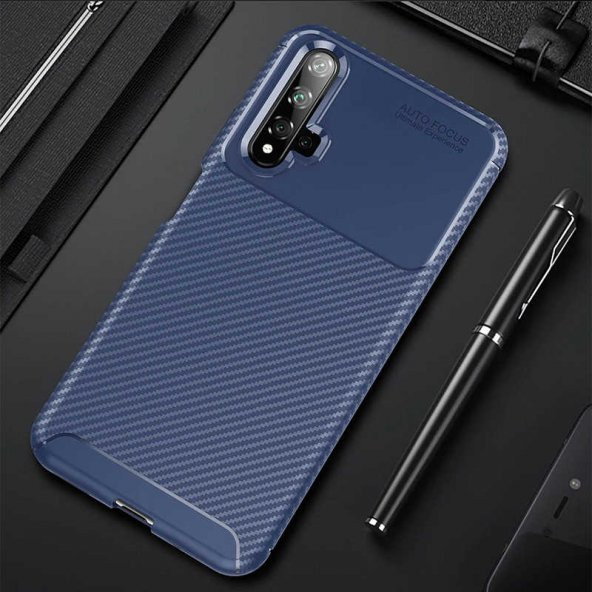 Huawei Nova 5T Kılıf Focus Karbon Kamera Korumalı Silikon Kılıf ürün görseli 1