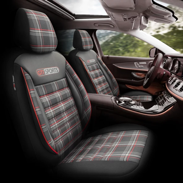 Otom Gti Sports Design Ekstra Destekli Oto Koltuk Kılıfı  Kırmızı-Siyah ürün görseli 1
