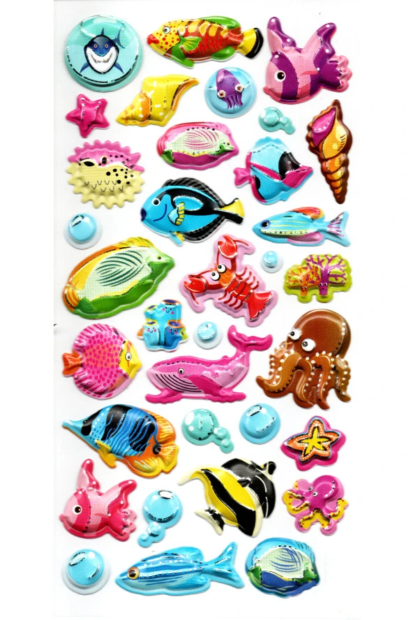 Sticker Kabartmalı Stiker Defter, Planlayıcı Etiket (limlra-036) - 17X9 cm - Balıklar ürün görseli 1