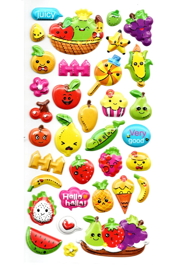 Sticker Kabartmalı Stiker Defter, Planlayıcı Etiket (limlra-040) - 17X9 cm - Meyveler ürün görseli 1