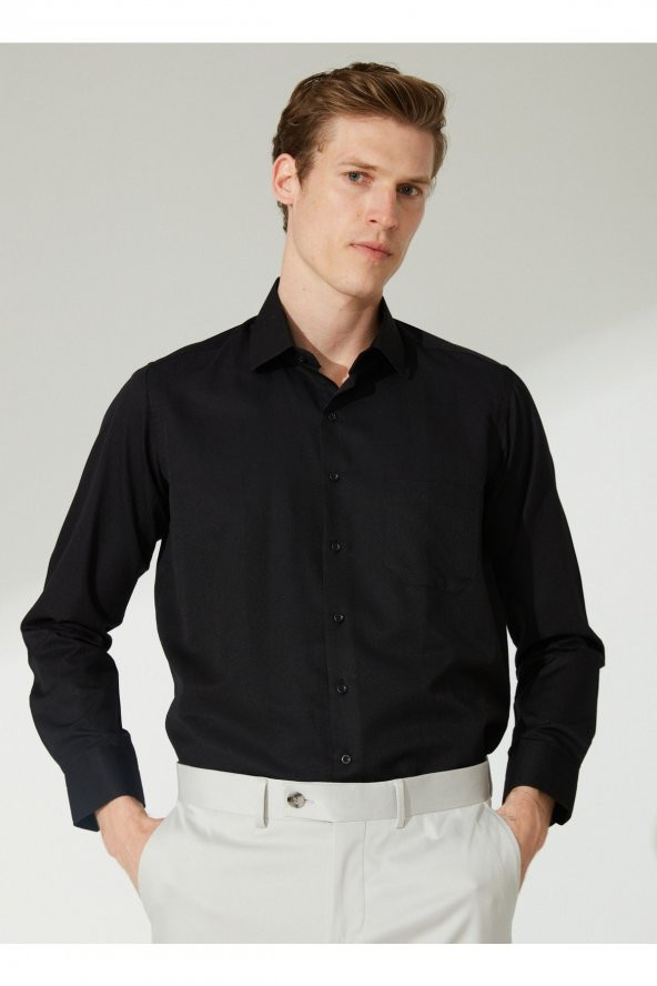 Regular Fit Klasik Yaka Armürlü Siyah Erkek Gömlek Gm2025000266 ürün görseli 1