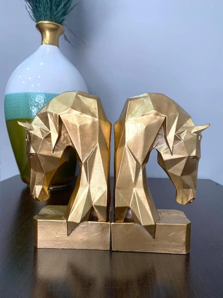KİTAP TUTUCU KÜBİK AT FİGÜRLÜ 2 Lİ GOLD  RENKLİ ürün görseli 1