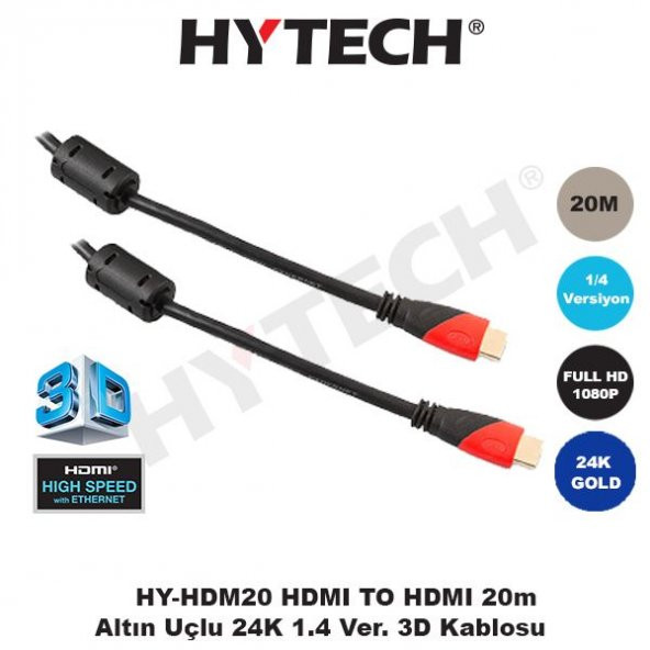 HYTECH - HDMI TO HDMI 20m Altın Uçlu 24K 1.4 Ver. 3D Kablosu HY-HDM20 ürün görseli 1