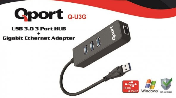 3 PORT USB 3.0 ÇOKLAYICI & GIGABIT ETHERNET ADAPTOR Q-U3G ürün görseli 1