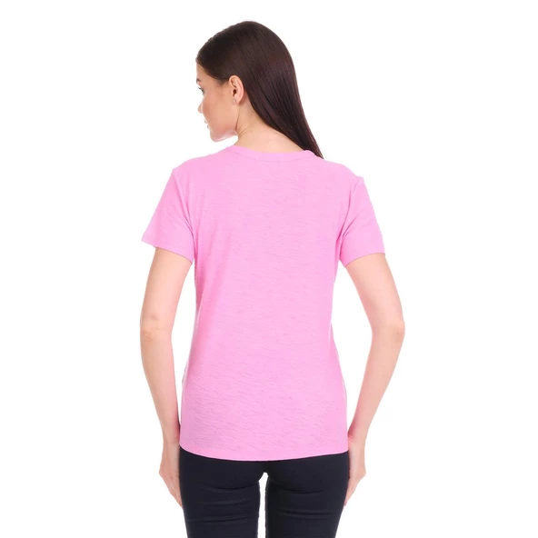 Koyu Pembe V Yaka Organik Pamuklu Tişört ürün görseli 1