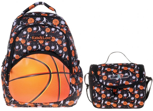 Kaukko Kids&Love Turuncu Basketbol Okul Çantası ve Beslenme Çanta Seti - Erkek Çocuk ürün görseli 1