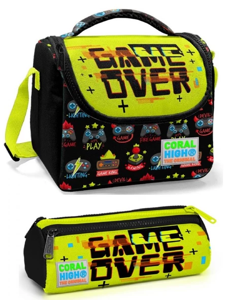 Coral High Erkek Çocuk Sarı Siyah Game Over Beslenme Çantası Seti ürün görseli 1