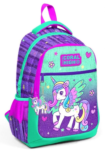 Coral High Kız Çocuk İlkokul ve Ortaokul Sırt Çantası - Mor Yeşil Unicorn ürün görseli 1