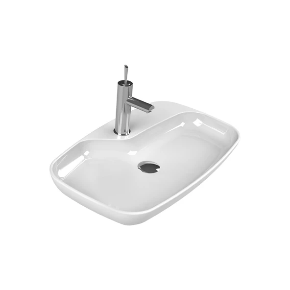 Turkuaz Cerastyle Nova Tezgâh Üstü Batarya Delikli Beyaz Lavabo 70x43 Cm 074400-u ürün görseli 1