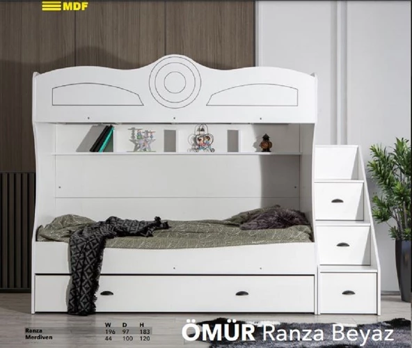 Aydınev ÖMÜR MDF MERDİVENLİ RANZA-beyaz ürün görseli 1