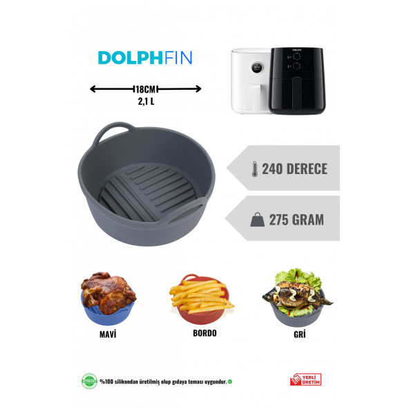 Dolphfin Air Fryer Silikon Pişirme Kabı Yemek ve Kek Kalıbı Xiaomi 3,5L ve Philips 4,1L Uyumlu Özel Tasarım ürün görseli 1