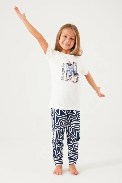 Arnetta 2403 Garson Always Be Kind Krem Kız Çocuk Kısa Kol Pijama Takım ürün görseli 1