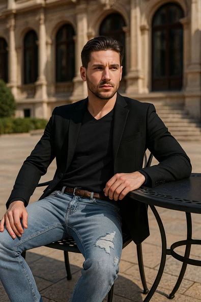 Erkek Dizi Yırtık Regular Fit Jean Pantolon Mavi ürün görseli 1