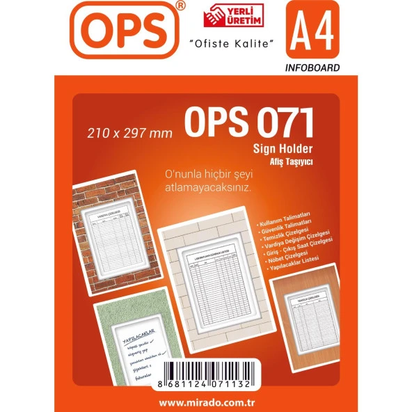 Ops Afiş Taşıyıcı A4 Duvar Tipi Afiş Taşıyıcı 210 x 297 MM ürün görseli 1