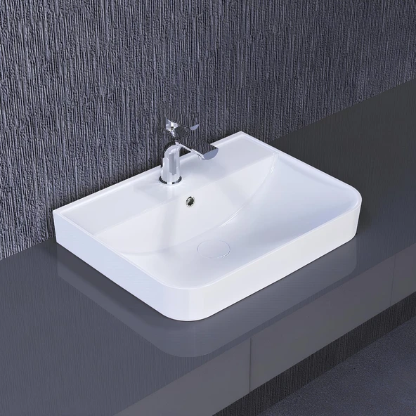 Turavit Luna Tezgâh Üstü Batarya Delikli Beyaz Lavabo 55x39 Cm LN5601 ürün görseli 1