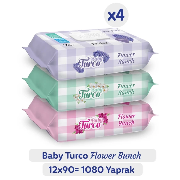 Baby Turco Flower Bunch Islak Havlu 12x90 (1080 Yaprak) ürün görseli 1
