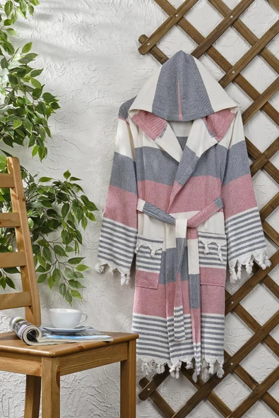 Pamuklu Kapüşonlu Peştemal Bornoz Unisex ürün görseli 1