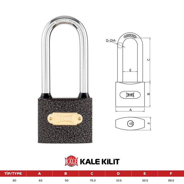 Kale Uzun Kancalı Döküm 60 Asma Kilit Kd001/70-560 ürün görseli 1