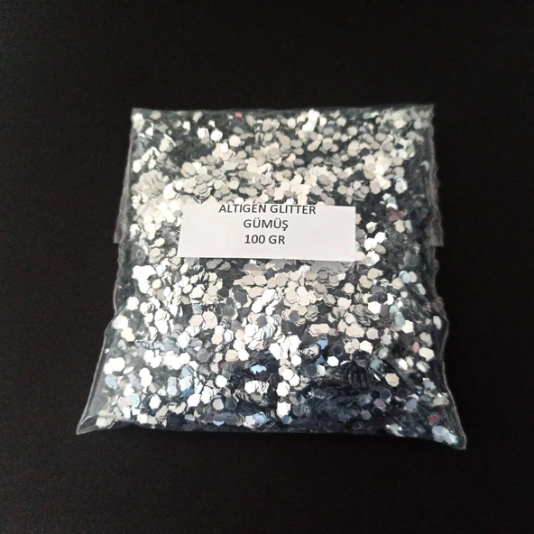 GLİTTER ALTIGEN EPOKSİ SÜSLEME PULU NAİL ART MAKYAJ SİM GÜMÜŞ 100 GR ürün görseli 1