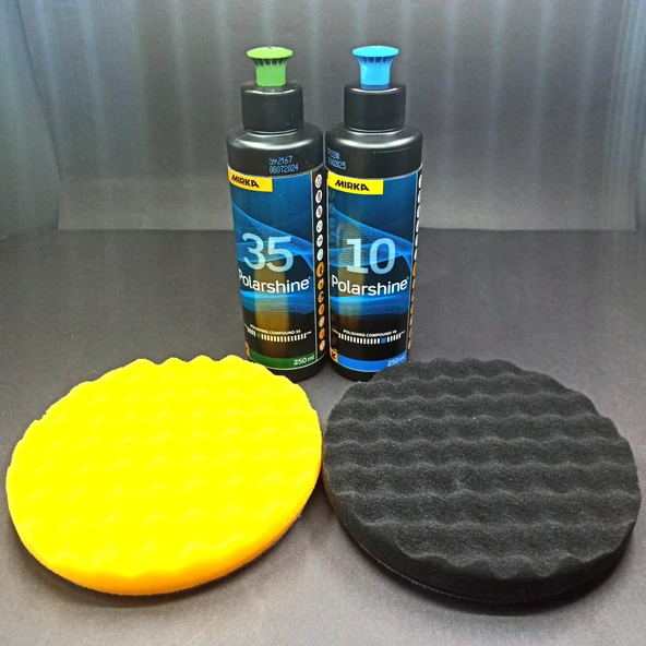 PASTA CİLA SETİ EPOKSİ PARLATMA POLİSAJ SETİ 250 ML  250 ML  YUMUŞAK SİYAH PED ORTA SERTLİK SARI PED ürün görseli 1