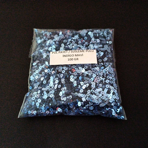 SÜSLEME PULU ORTASI DELİK GLİTTER TAKI VE TEKSTİL DİKİLEBİLİR SÜSLEME PULU 3 MM İNDİGO MAVİ 100 GR ürün görseli 1