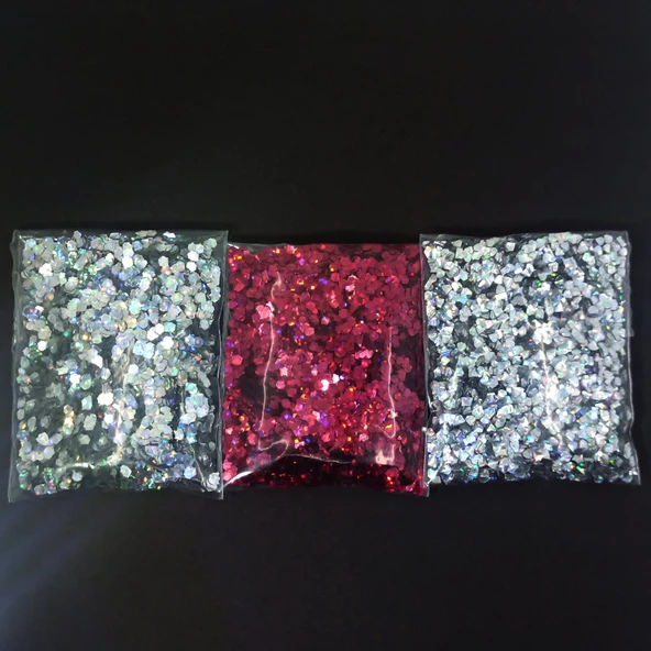 GLİTTER  EPOKSİ SÜSLEME PULU HOLOGRAMLI NAİL ART MAKYAJ ALTIGEN SİM SET 20 GRAM x 3 MODEL 60 GR ürün görseli 1