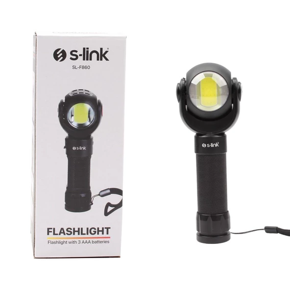 S-link SL-F860 3W Cob+3W Led Pilli Dönebilen Çift Başlıklı Manyetik Tutuculu El Feneri 35949 ürün görseli 1