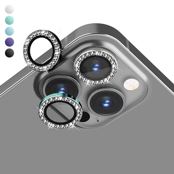 iPhone 14 Pro / 14 Pro Max Taşlı Metal Kamera Lens Koruyucu Set ürün görseli 1