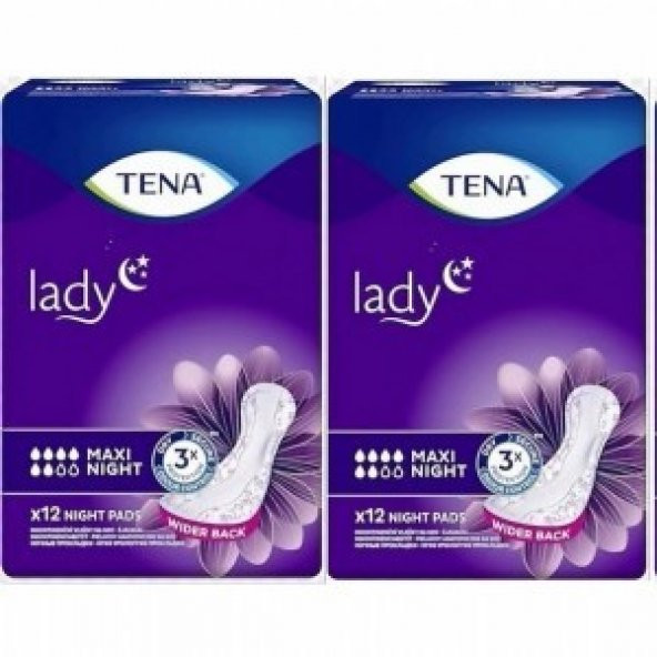 Tena Lady Maxi Night 6 damla Kadın Mesane Pedi 12li 2 paket / 24 adet ürün görseli 1