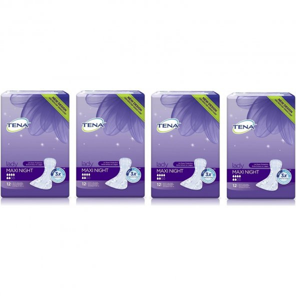Tena Lady Maxi Night 6 damla Kadın Mesane Pedi 12li 4 paket / 48 adet ürün görseli 1