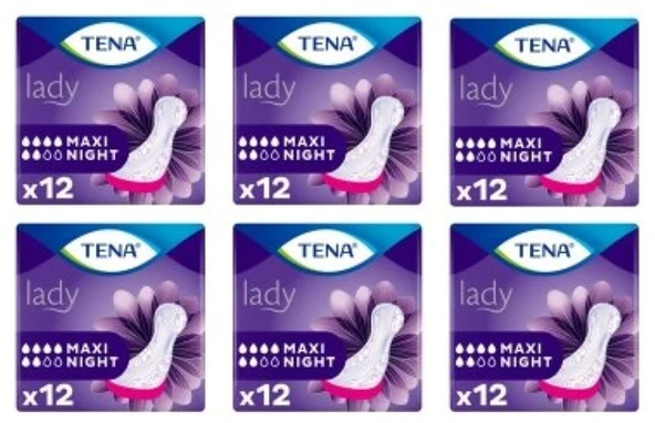 Tena Lady Maxi Night 6 damla Kadın Mesane Pedi 12'li 6 paket / 72 adet ürün görseli 1