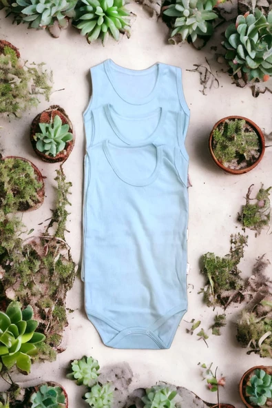 Bebek Basic Ribana Bisiklet Yaka Fitilli 3lü Atlet Body -Yeşil ürün görseli 1