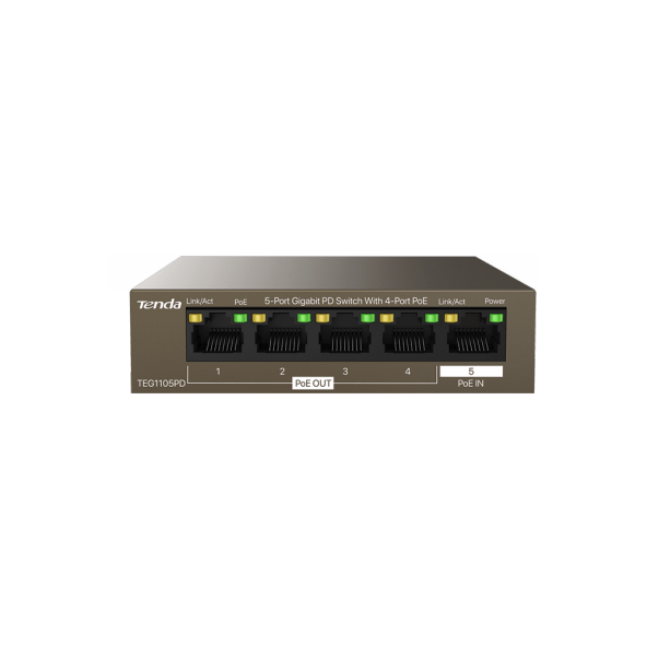 TENDA TEG1105PD 5PORT 10/100/1000 POE SWITCH ürün görseli 1