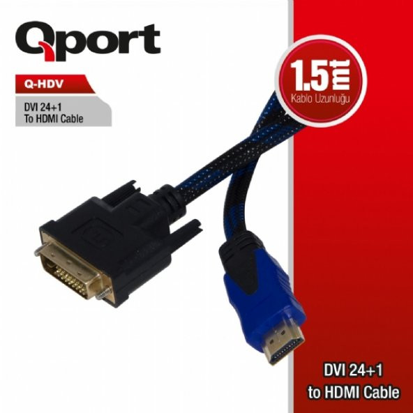 QPORT Q-HDV DVI TO HDMI 24+1 CONVERTER ÇEVİRİCİ KABLO 1.5MT ürün görseli 1