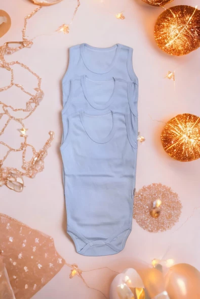 Bebek Basic Ribana Bisiklet Yaka Fitilli 3lü Atlet Body -Mavi ürün görseli 1