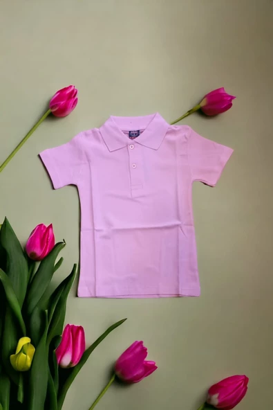 Polo Yaka Tişört Alm Kısa Kol 6-16 Yaş Çocuk pembe Okul Tişört/t-shirt ürün görseli 1