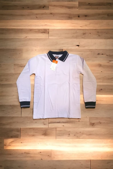 Polo Yaka Tişört uzun kol Siyah çizgi yaka LİLA Okul Tişört/t-shirt ürün görseli 1