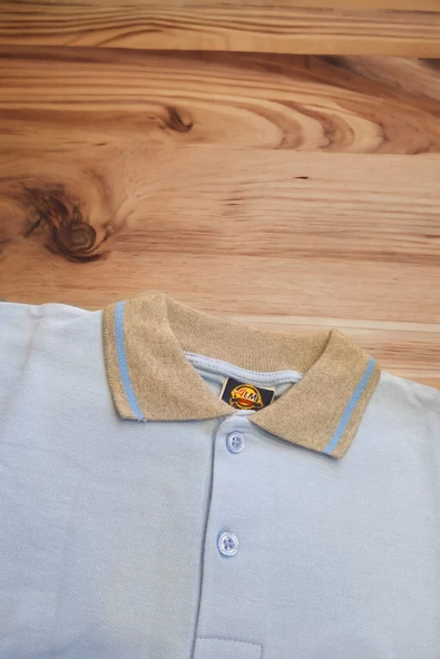 Polo Yaka Tişört uzun kol Gri çizgili yaka Açık mavi Okul Tişört/t-shirt ürün görseli 1